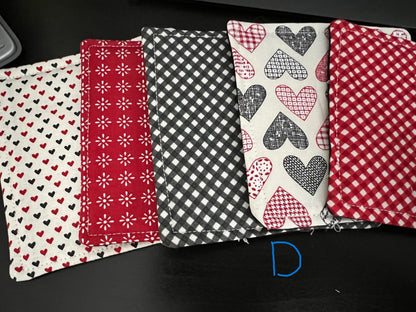 Fabric Coasters, Red, Black and White Heart Coasters (Multiple bundles)