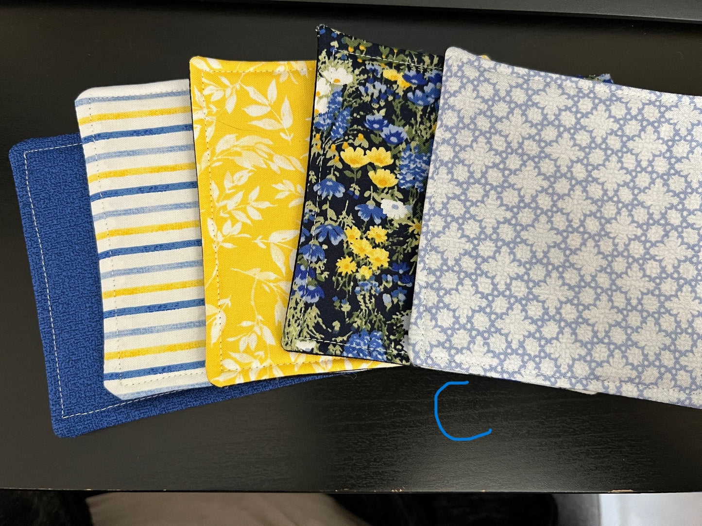 Fabric Coasters, Drink Coasters, Blue and Yellow (Multiple Bundles)