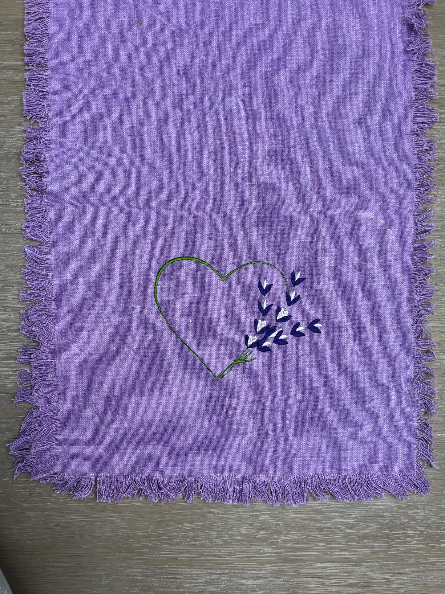 Purple Heart and Violets Table Runner, Embroidered Table Runner, Embroidered