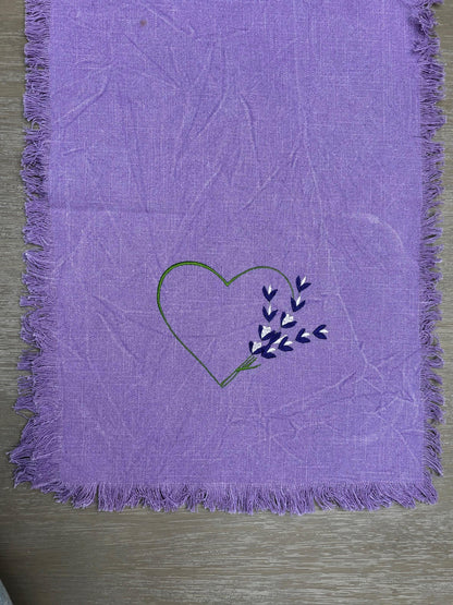 Purple Heart and Violets Table Runner, Embroidered Table Runner, Embroidered
