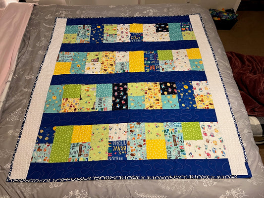 Blue Baby Quilt, Woodland Animals & Camping Themed Wall Hanging, Cozy Throw, Lap Quilt Perfect for Nursery Decor