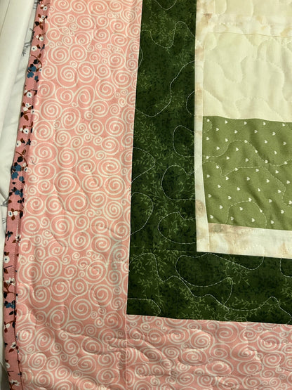 Dec Patchwork Throw Quilt in Pink, Coral & Light Green