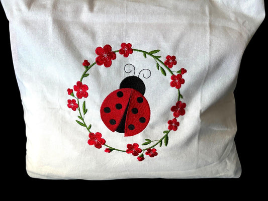 Ladybug Embroidered Tote Bag - Stylish Shoulder Bag for Books