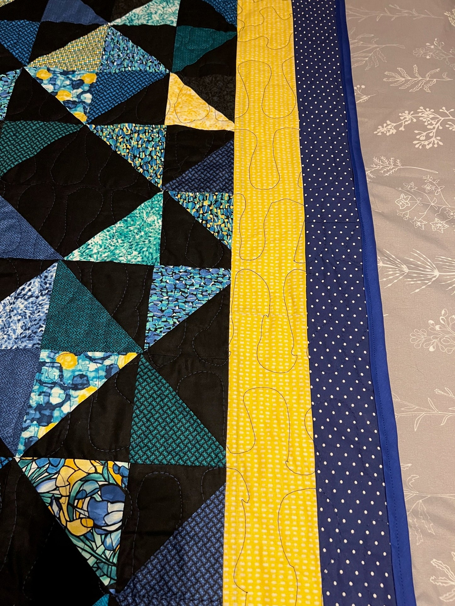 Blue Baby Quilt | Cozy Wall Hanging Throw | Soft Lap Quilt in Blues & Yellows | Perfect Nursery Decor | Handmade Bedding