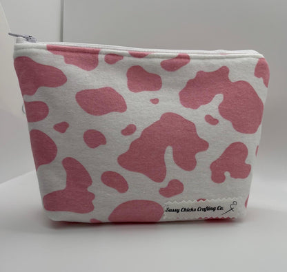 Pink Makeup Pencil Pouch, Flat Bottom & Quilted Makeup Organizer Zipper Pouch Cotton Bag