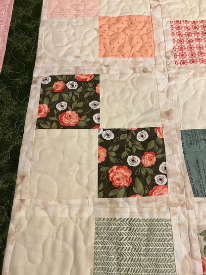 Dec Patchwork Throw Quilt in Pink, Coral & Light Green