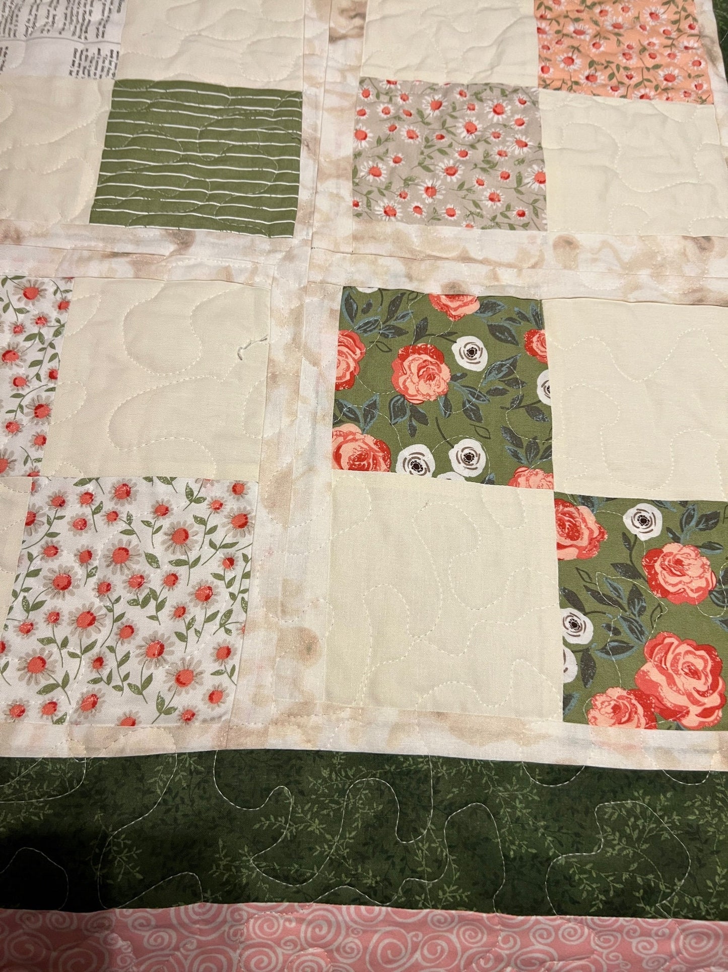 Dec Patchwork Throw Quilt in Pink, Coral & Light Green