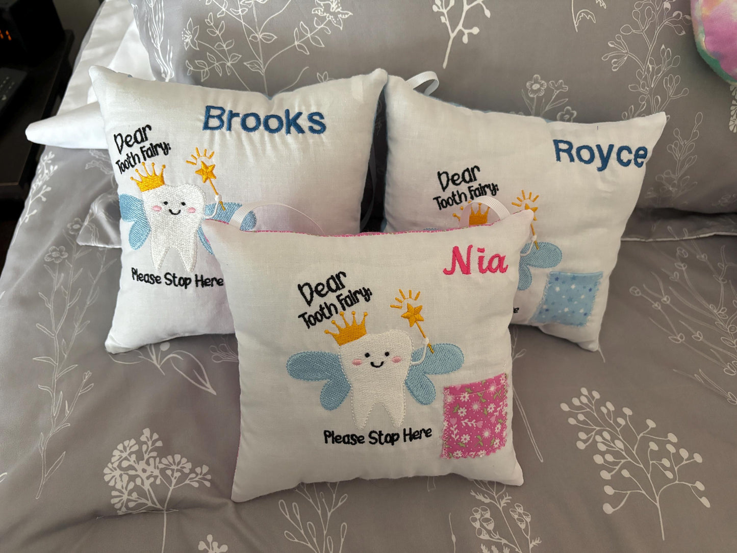 Tooth Fairy Cute Embroidered Pillow, Customizable Kids Room Décor Cute and Funny Designed Throw Pillow